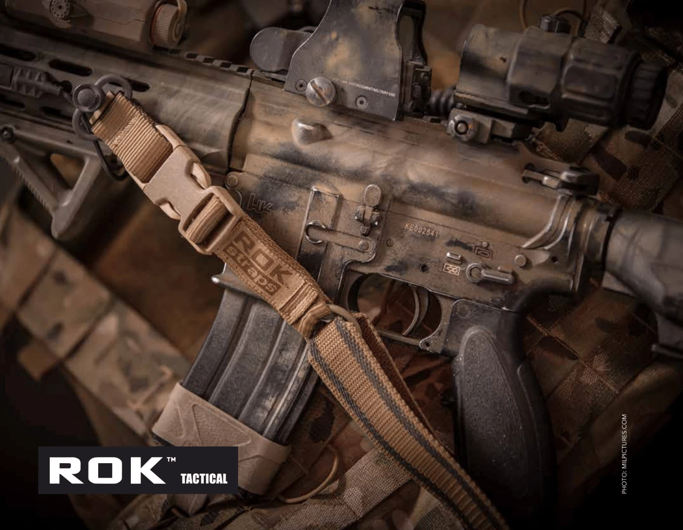 コヨーテ色のROK TACTICALスリングの接写